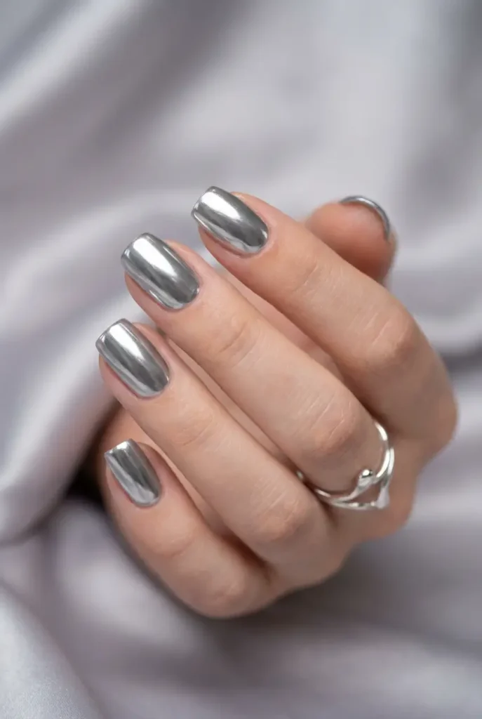 silver chrome nails