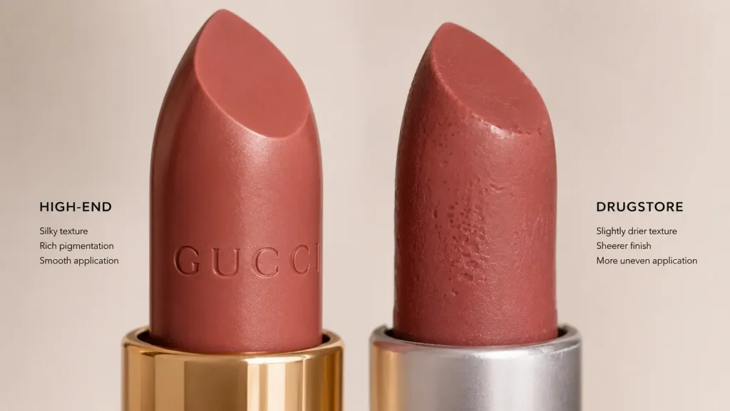 luxury vs drugstore lipstick formula ingredients comparison
