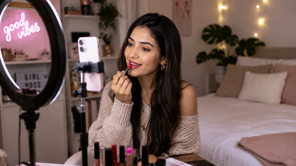 woman swatching best affordable lipstick shades in store